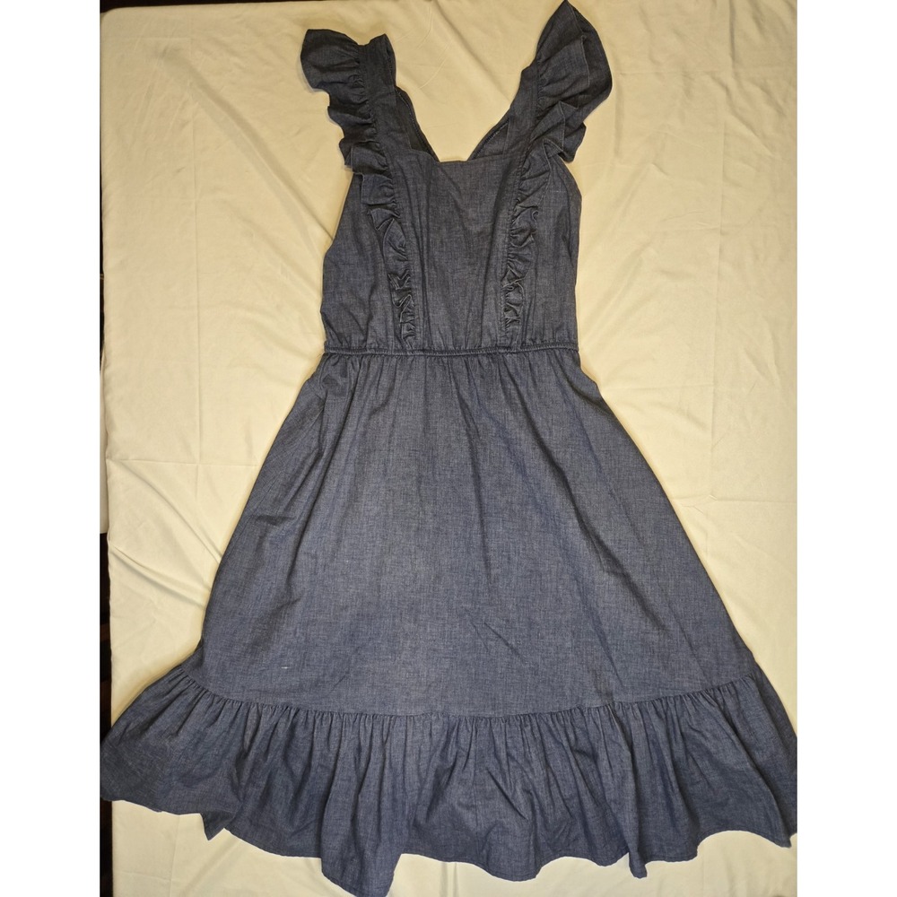 QW Avant Garde‎ Tiered Ruffle Dress Blue Denim Look Cotton Blend Womens 12 VTG
